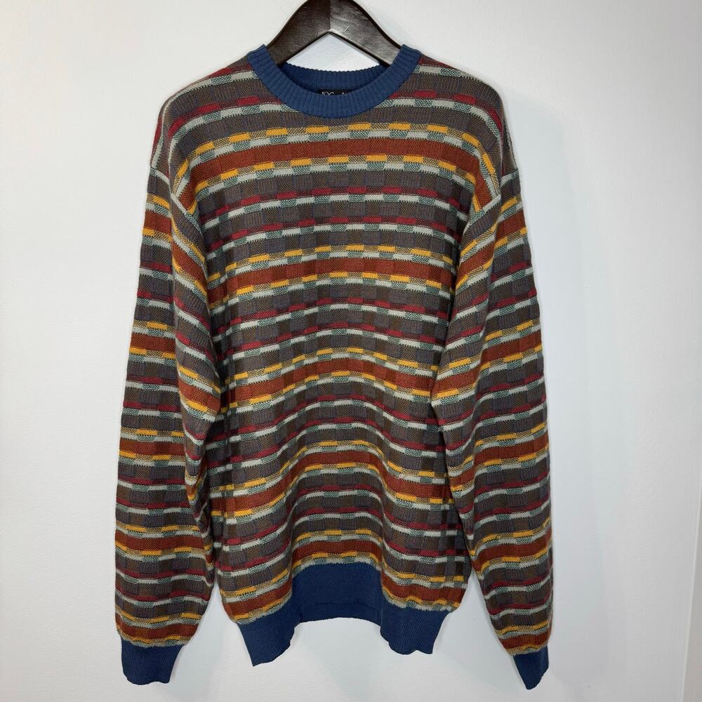 Jos A Bank Vintage 90's Wool Retro Sweater Multicolor Striped Crew Neck Mens XL